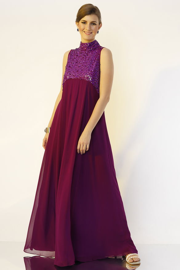 Purple Hand Embroidered Gown