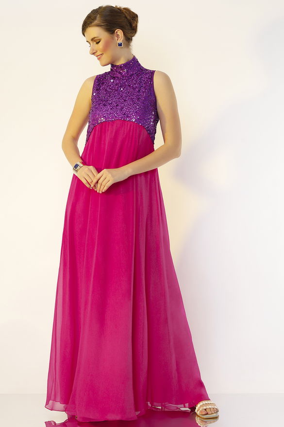 Fuchsia & Purple Hand Embroidered Gown