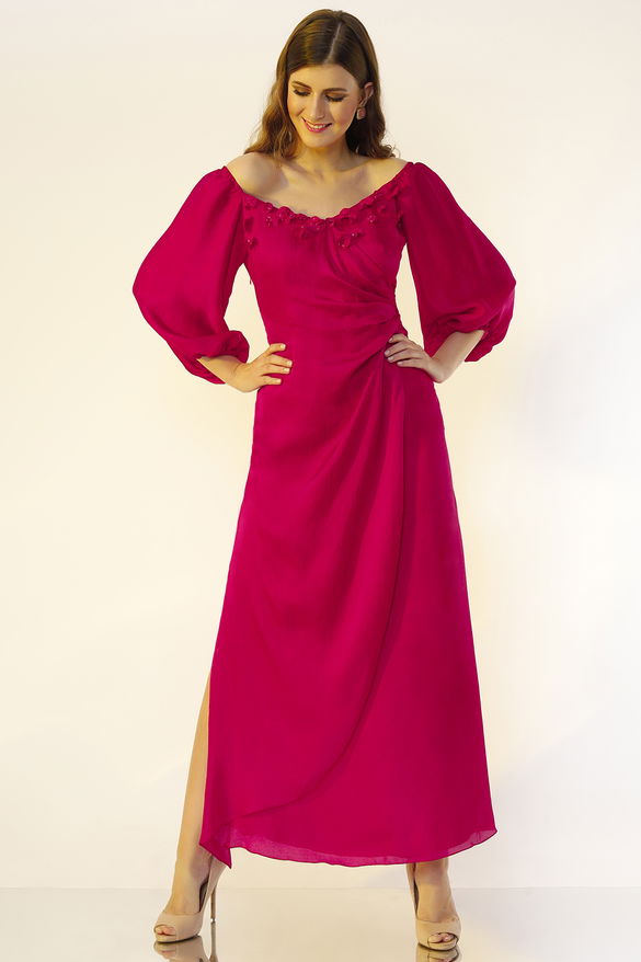 Dark Fuchsia Hand Embroidered Gown