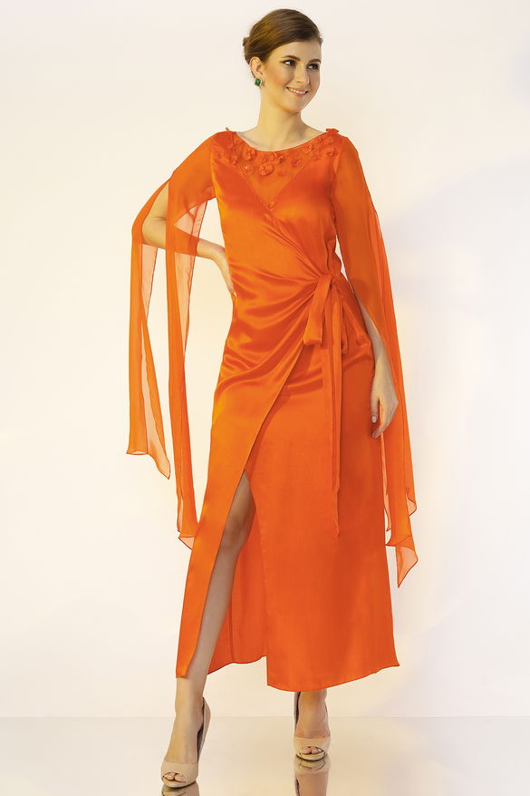 Orange Hand Embroidered Gown