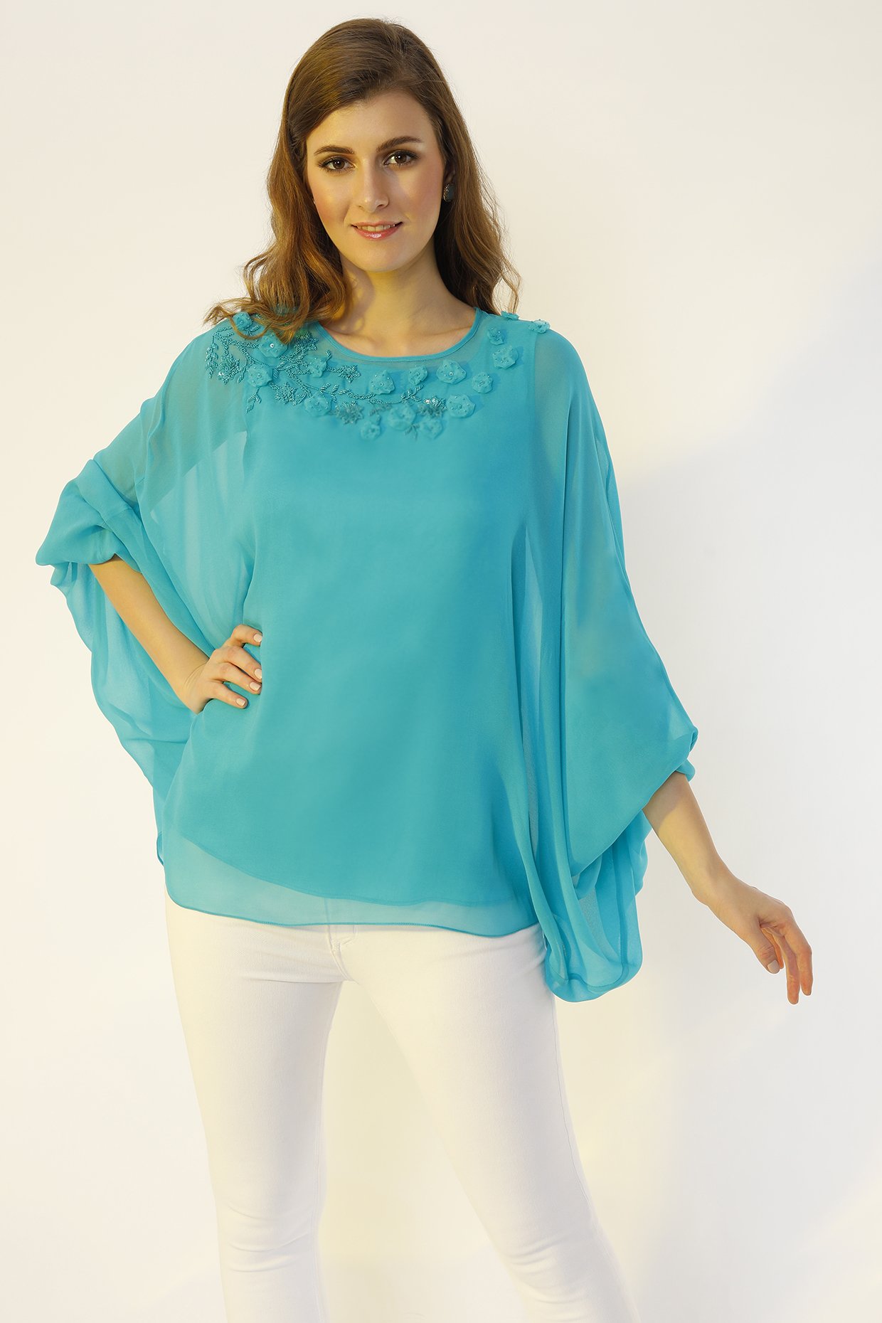 Embroidered Top – Turquoise and Tequila