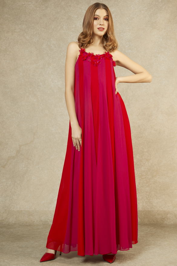Red Flame & Magenta Multi-Panelled Gown