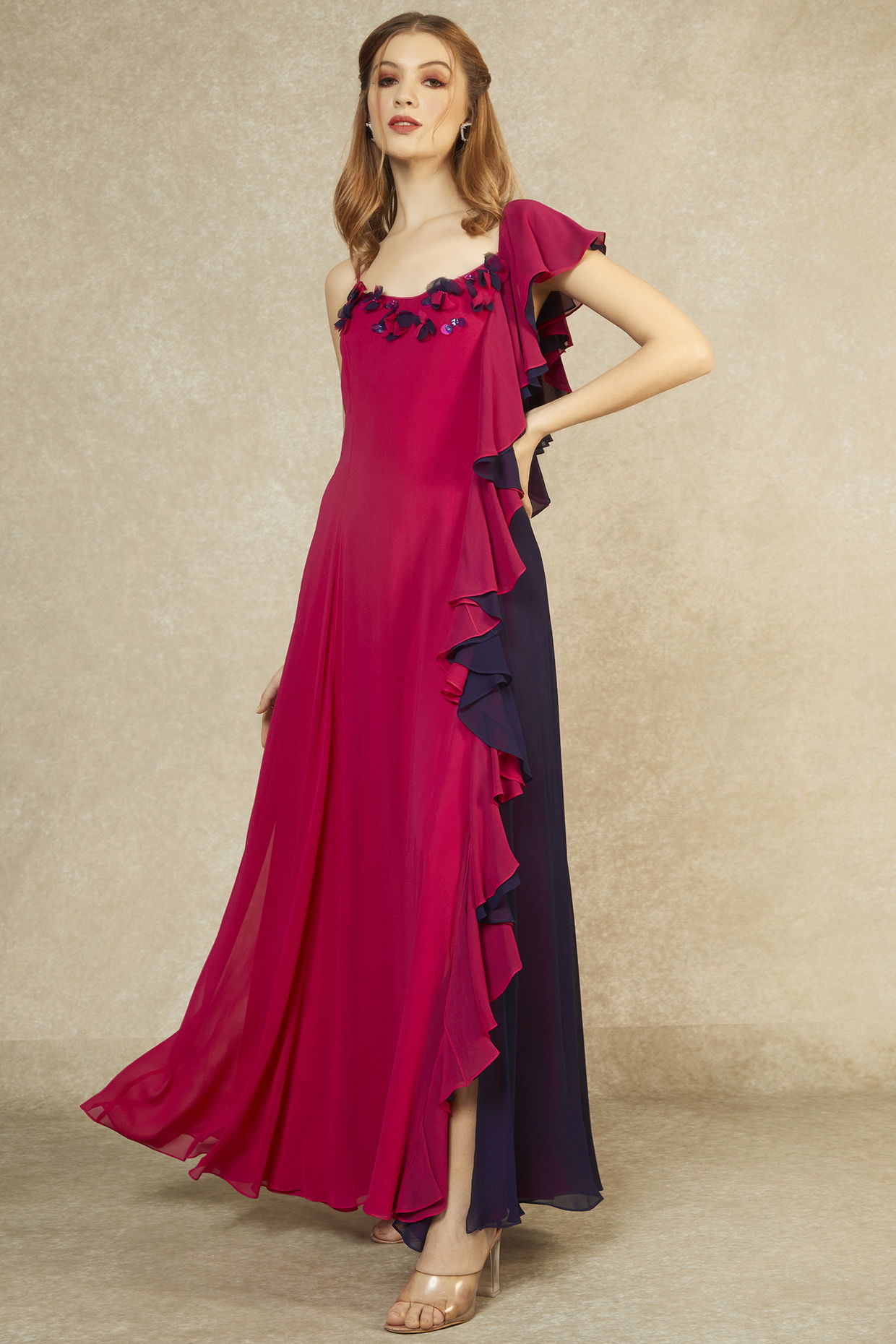 Bariano Mary Cape outlets Jumpsuit Gown in Magenta