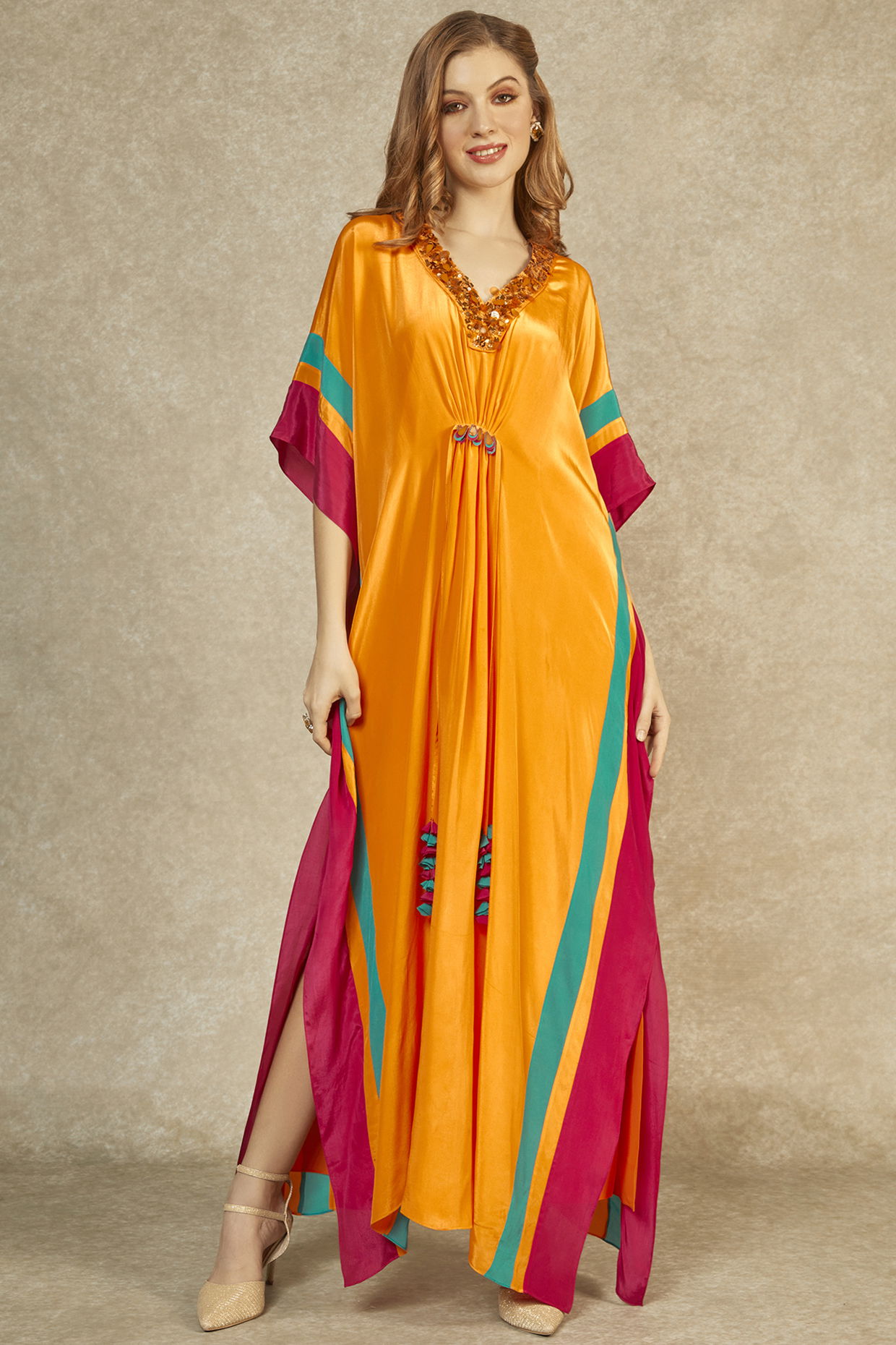 Flame Orange Long Kaftan