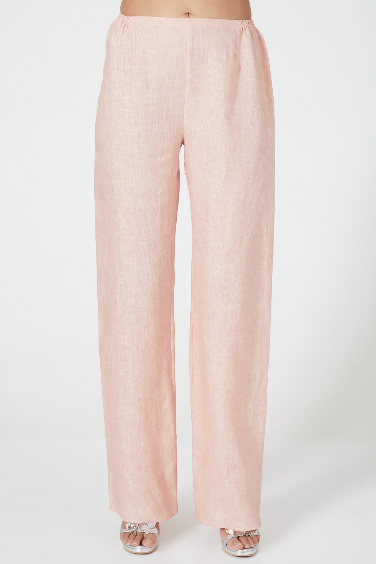 Linen Rose Pink solid cigrette pant for Woman
