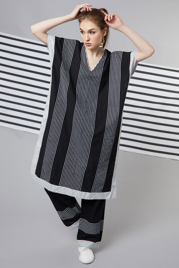 Black Striped Patchwork Kaftan Set