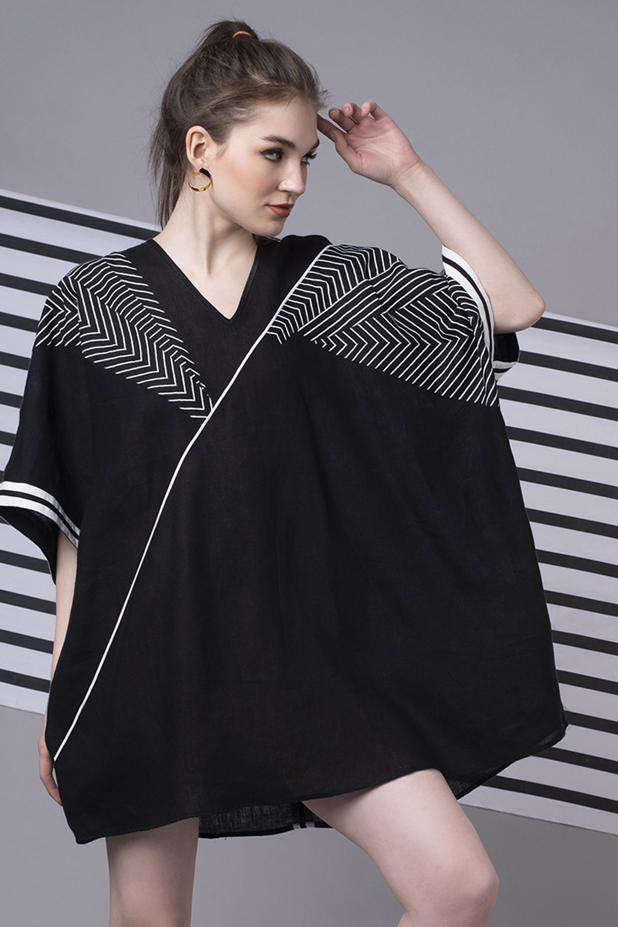 Black Monochrome Patchwork Oversize Kaftan