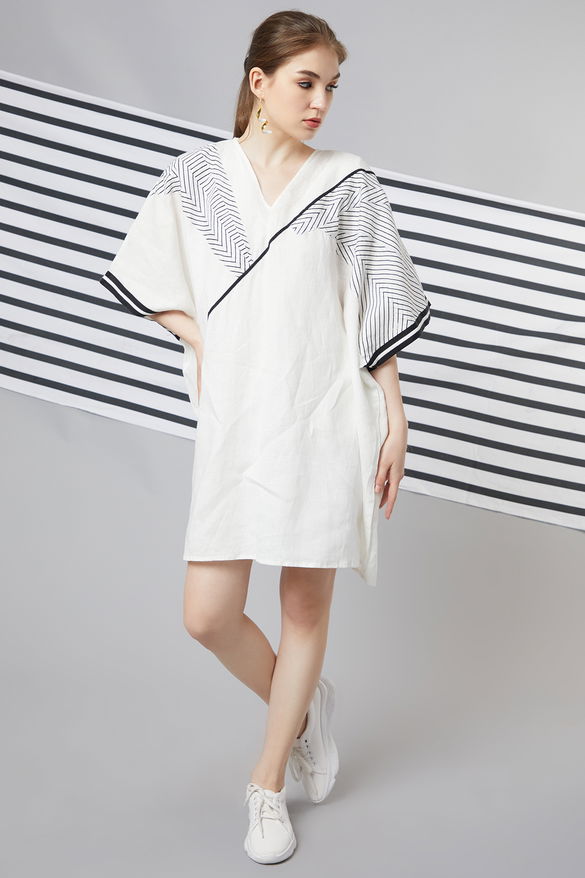 White Monochrome Patchwork Oversize Kaftan