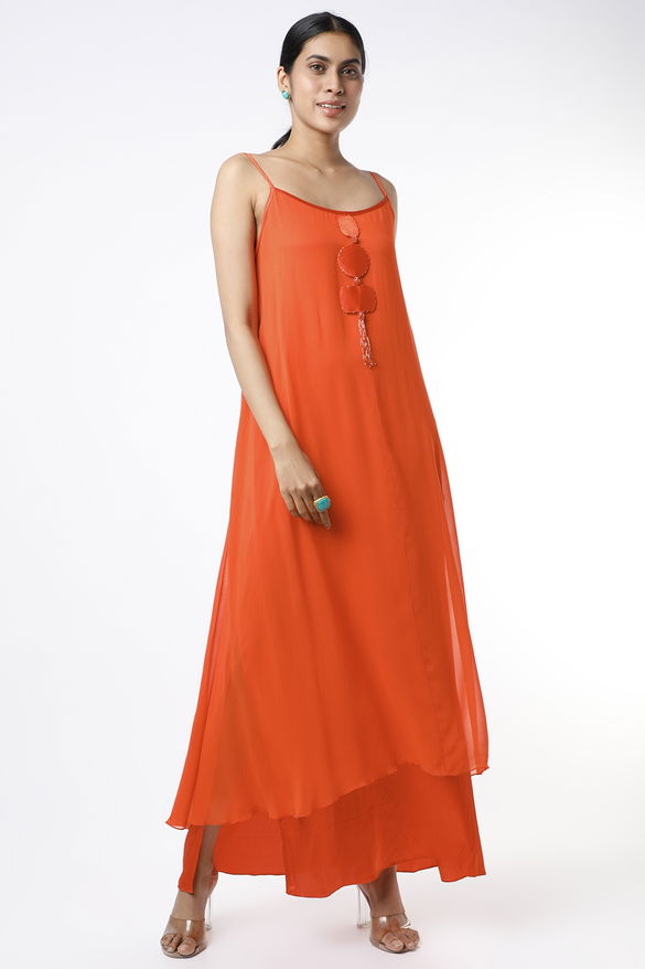 Orange Embellished Layered Maxi
