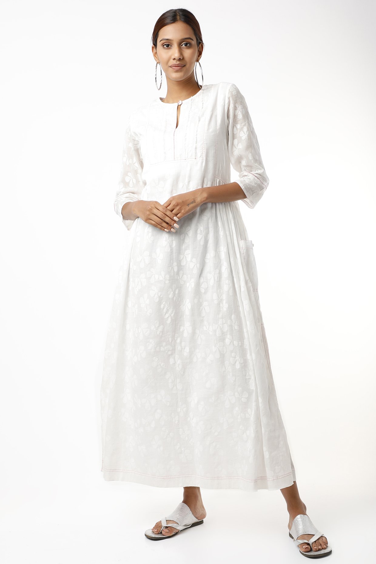 White Tonal Printed Dress