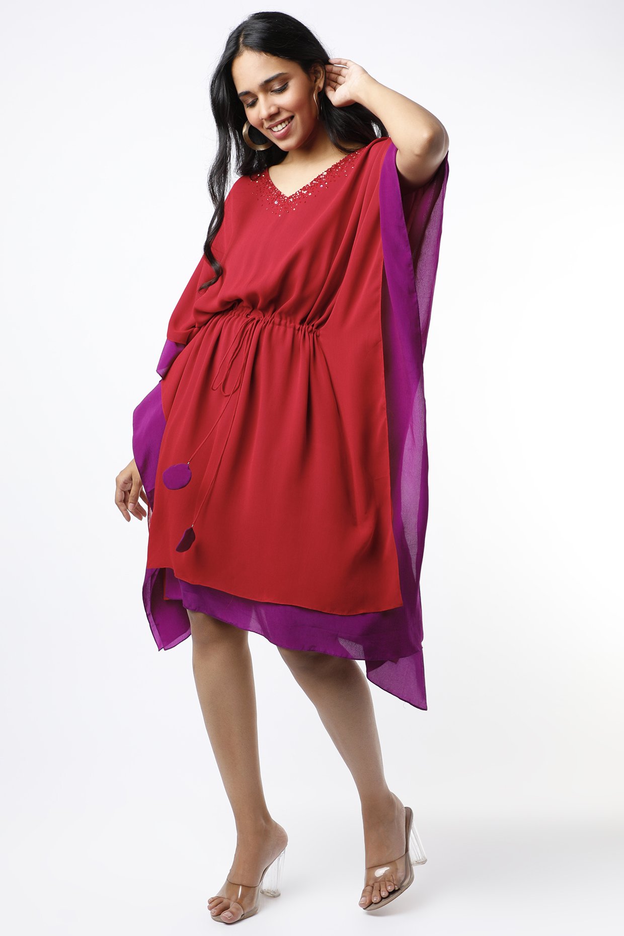 Red & Purple Layered Kaftan Dress
