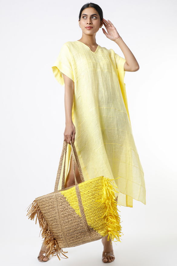 Yellow All Over Pintuck Kaftan
