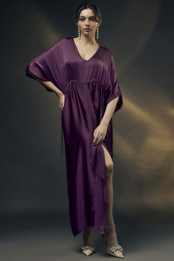 Wine Bamberg Satin Ruched Dress