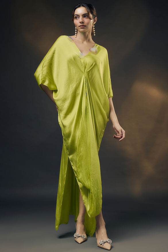 Lime Green Bamberg Satin Kaftan