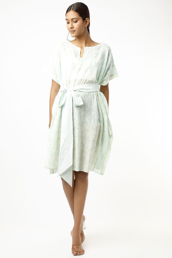 Aqua Geometrical Patchwork Printed Kaftan