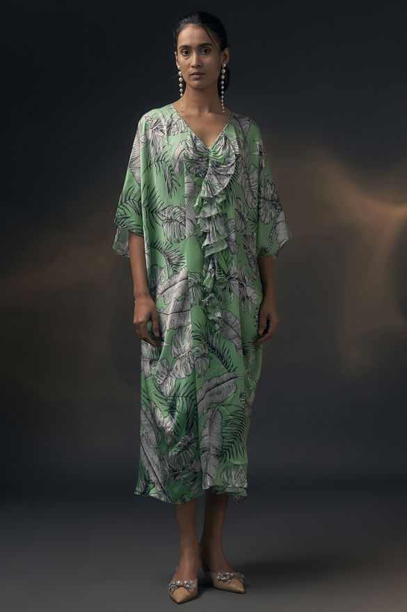Mint Green Bamberg Satin Printed Kaftan