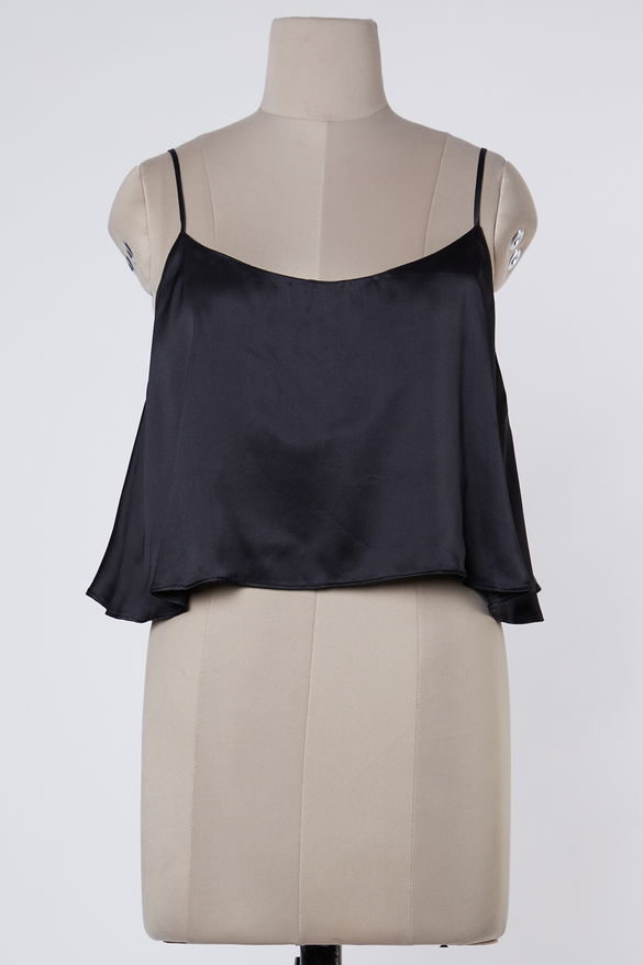 Black Silk Satin Crop Top