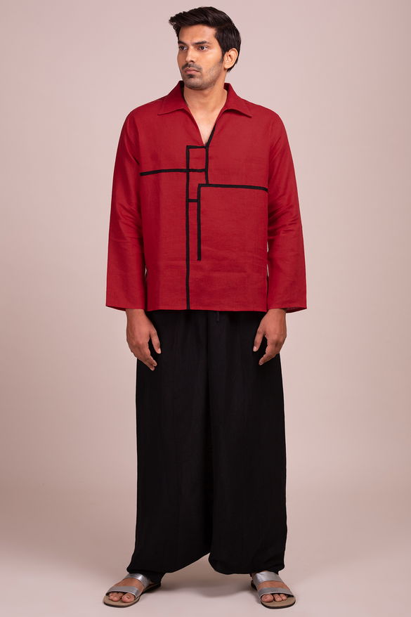 Brick Red Tunic-Style Shirt