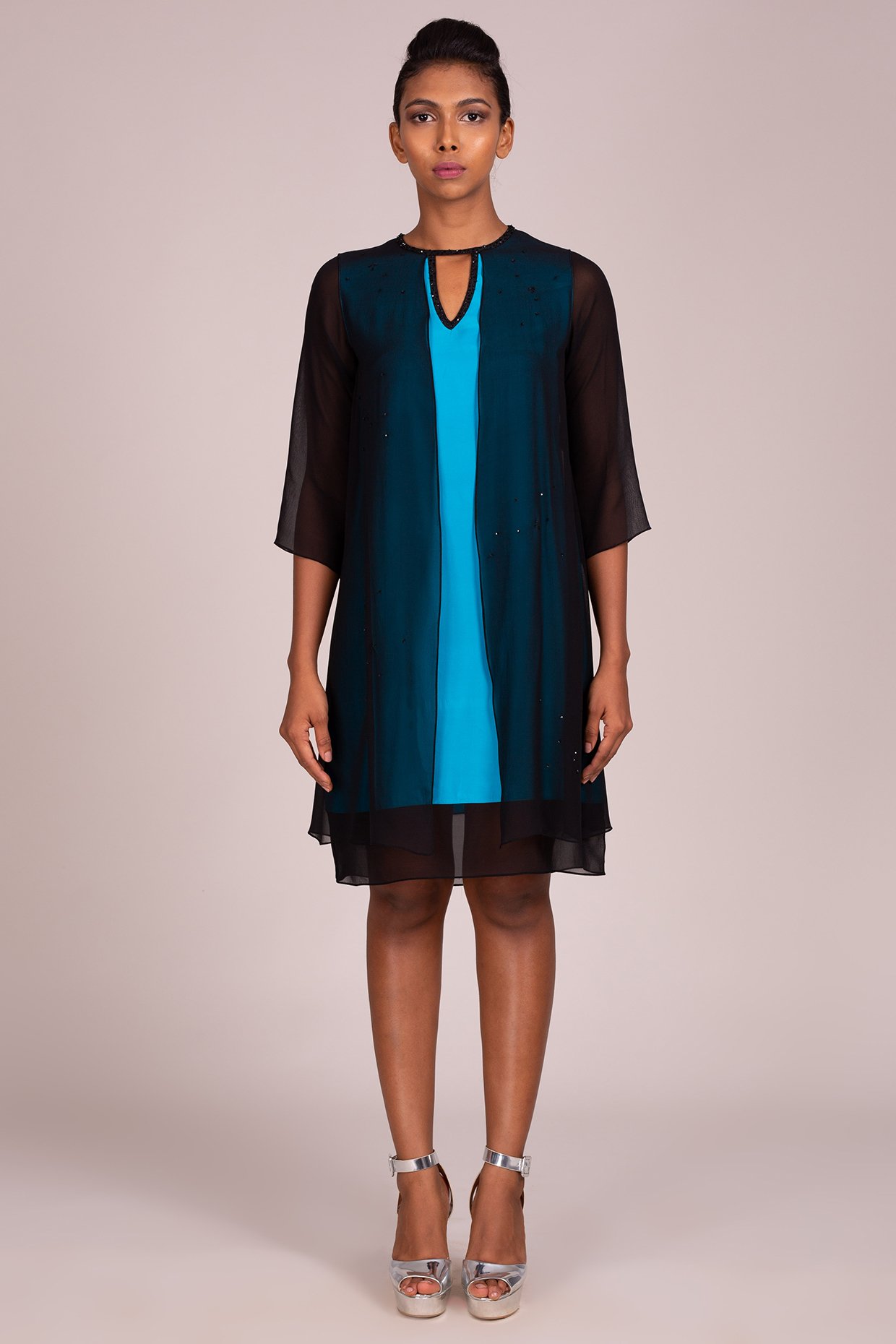 R&M Richards R&M RICHARDS Womens Turquoise Asymmetrical Overlay