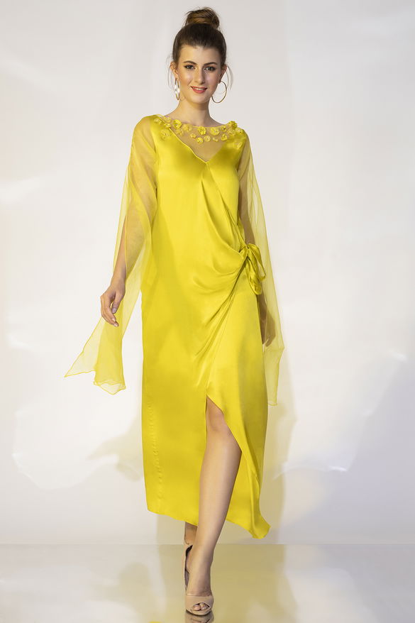 Lime-Yellow Hand Embroidered Gown