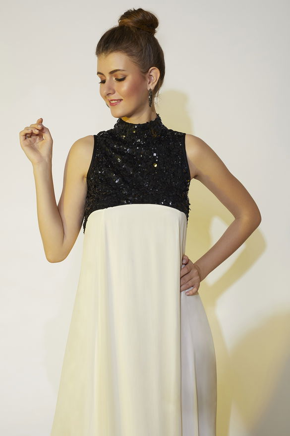 Ivory & Black Hand Embroidered Gown
