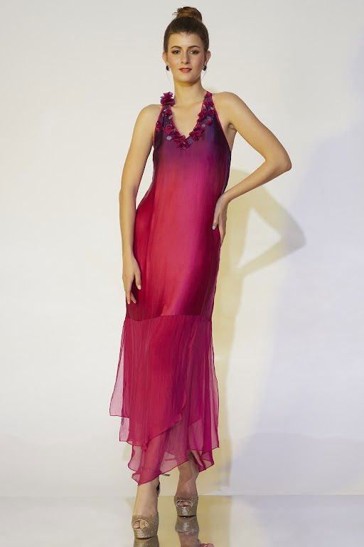 Purple & Fuchsia Ombre Embroidered Gown