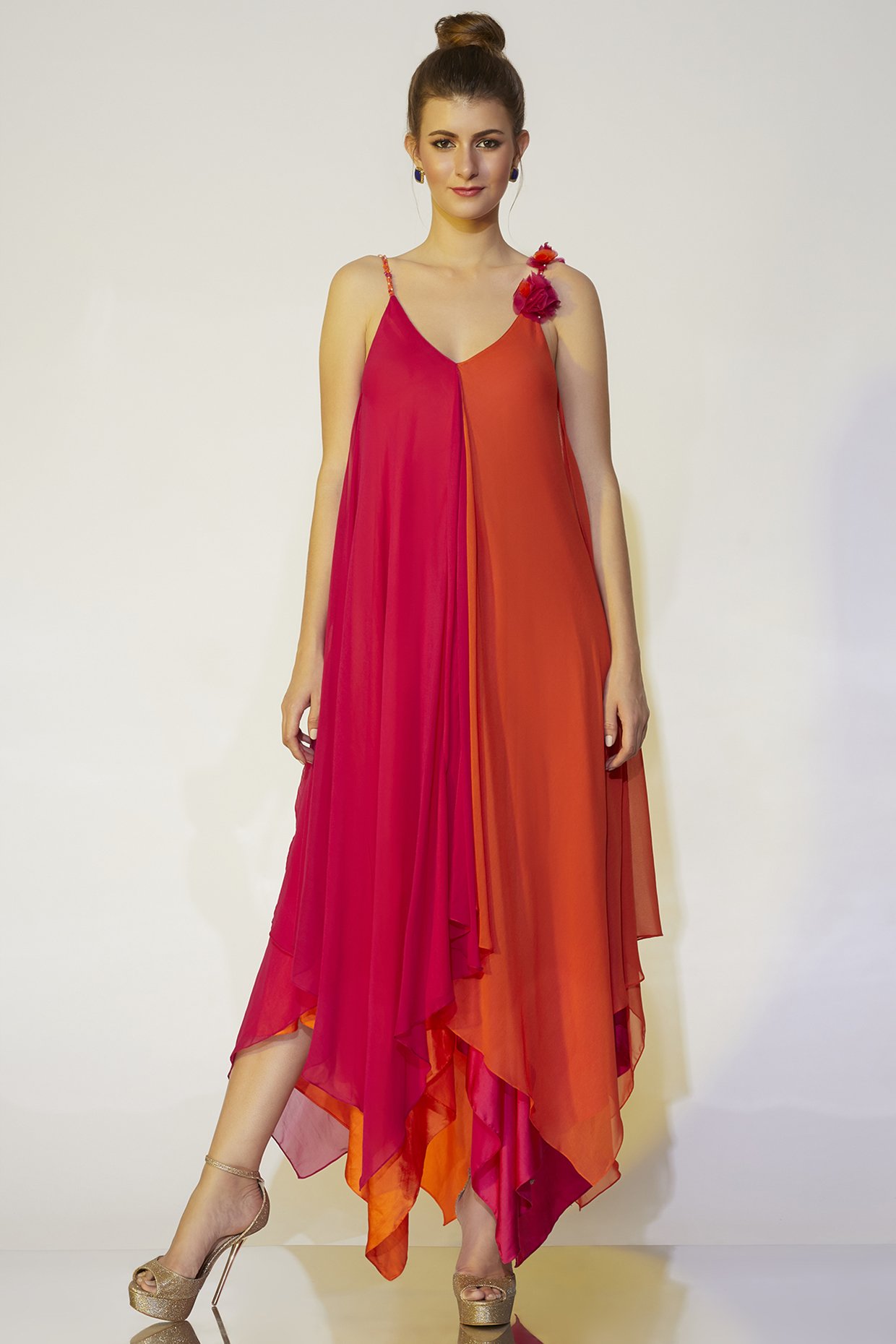 Buy Orange High Low Gown for Girls Online