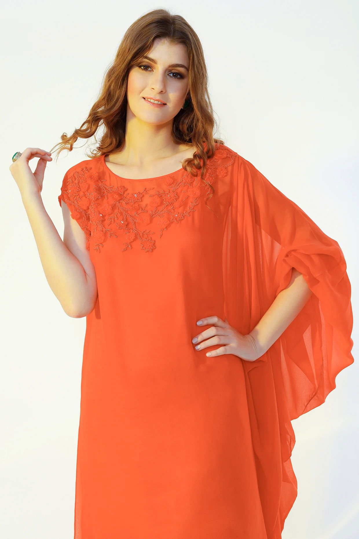 Coral hot sale embroidered dress