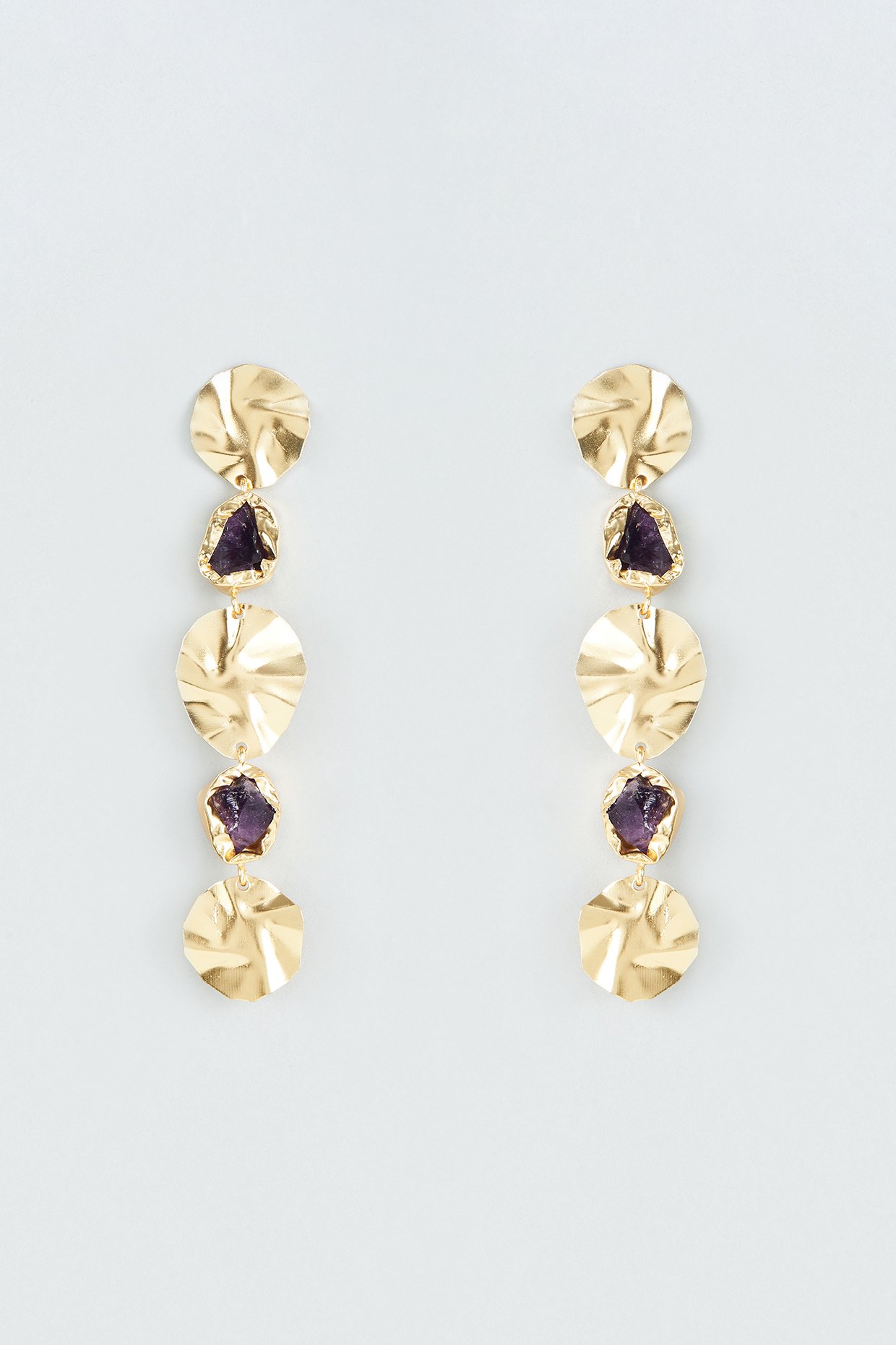 Golden Brass Drop Shape Purple Monalisha Stone Earrings – StyleBuzz