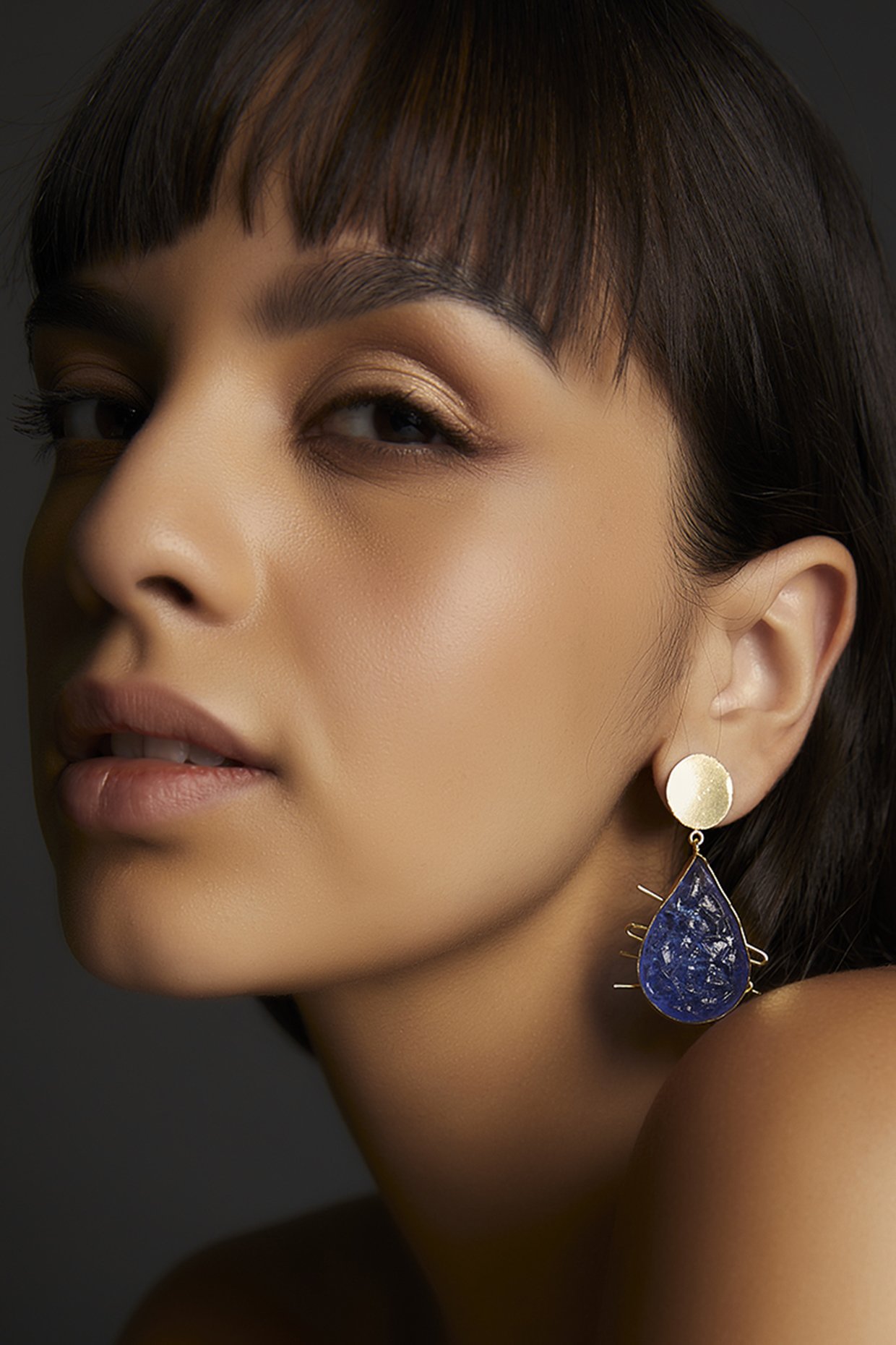 Ink blue stone drop earrings --baongoctrading.com.vn