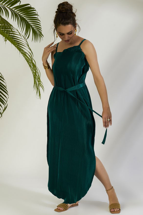 Emerald Crinkle Petal Gown