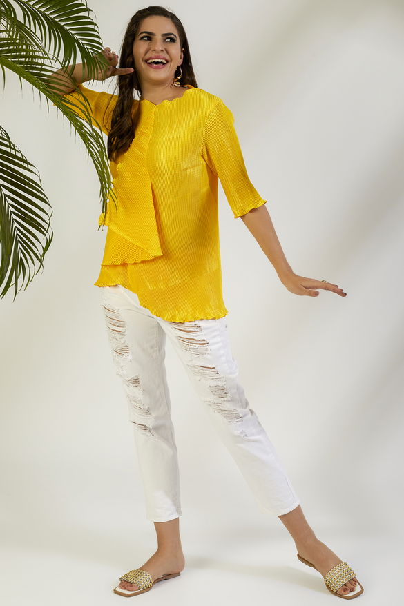 Amber Crinkle Cascade Top