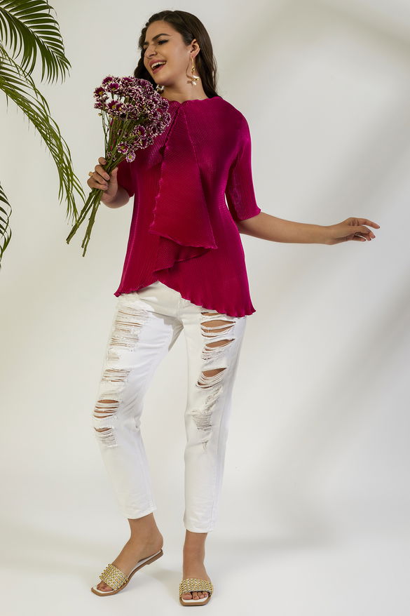 Hot Pink Crinkle Cascade Top