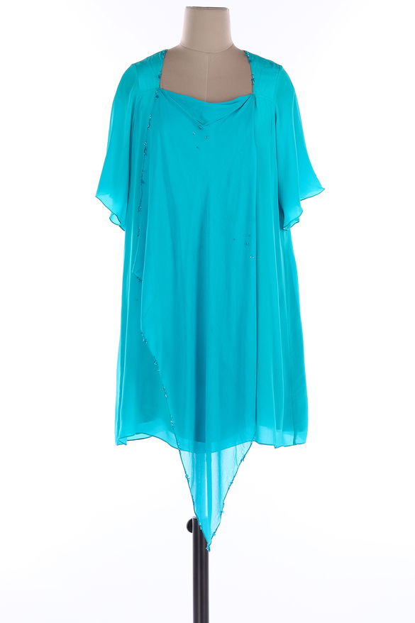 Turquoise Crepe Silk- Satin Dress