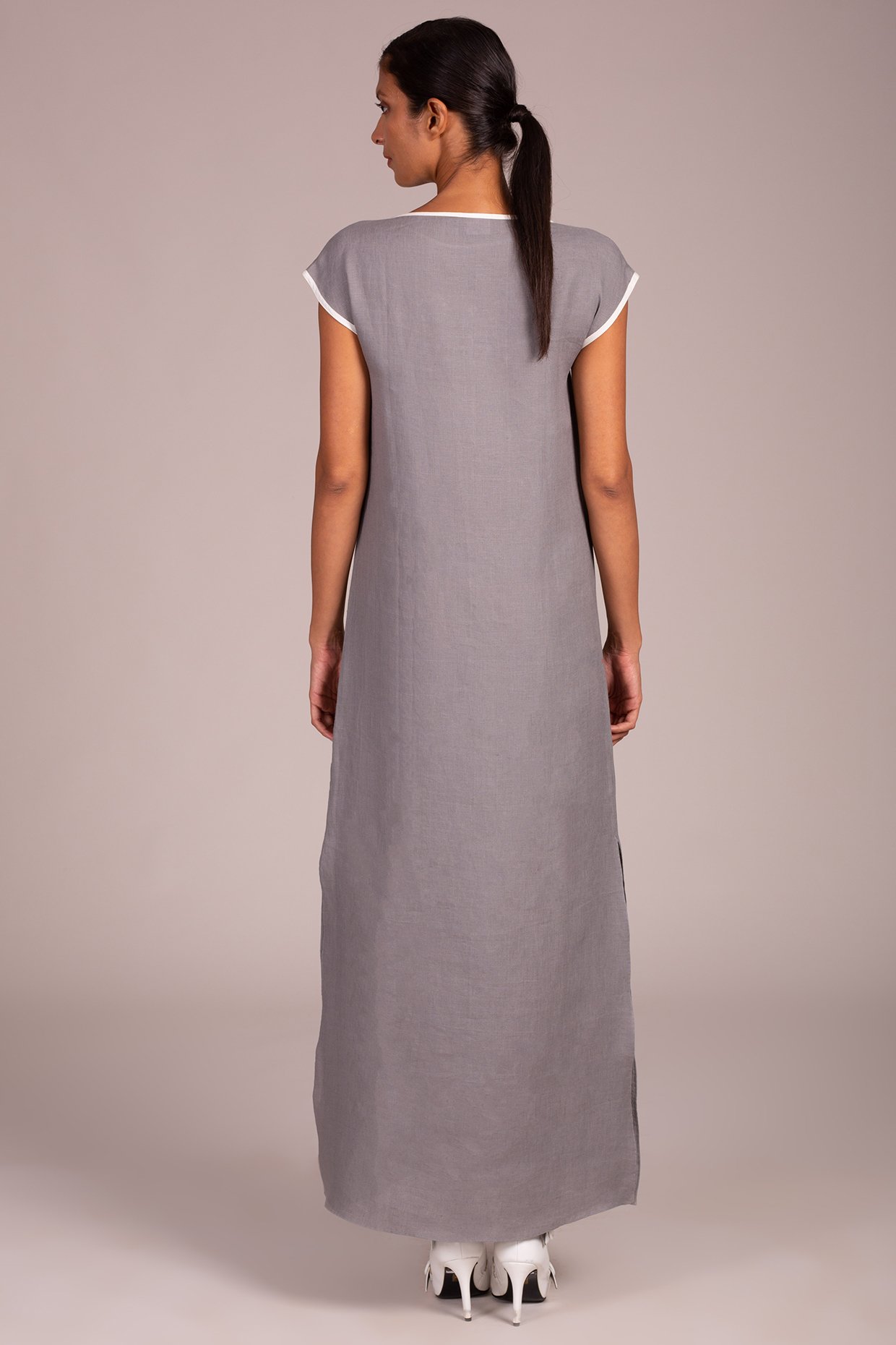 Rae Mode V Neck Basic Side Slit Maxi Dress with Pocket