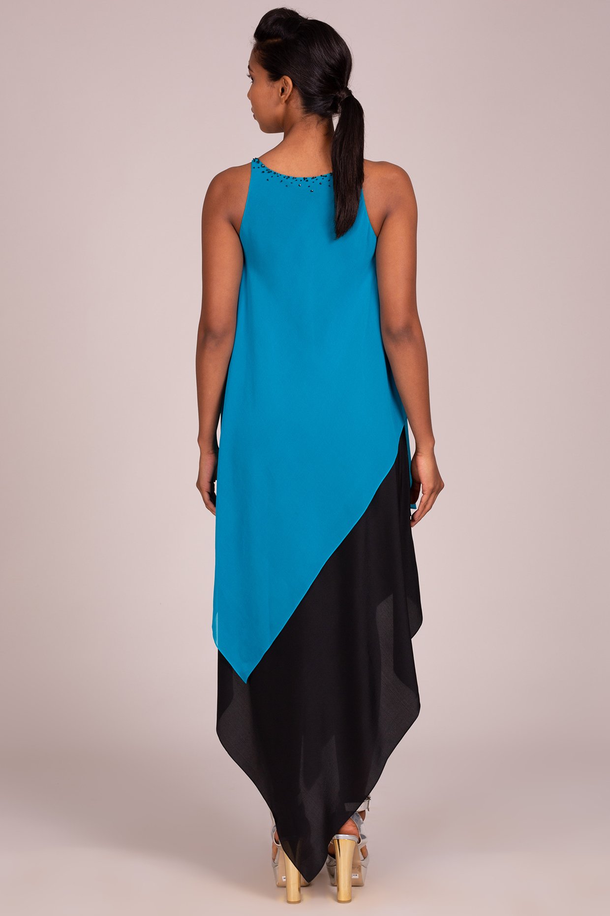 Jewel Neck Sleeveless Maxi Dress with Bias Skirt