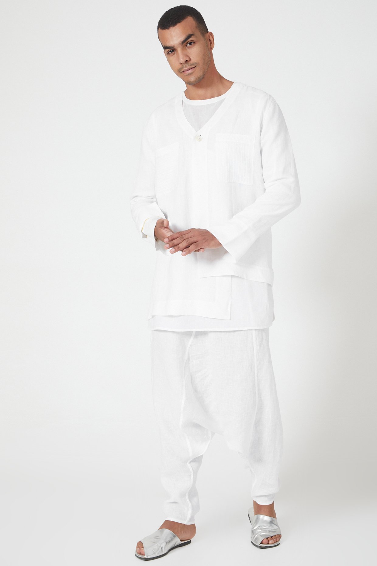 White Linen Dhoti Pants