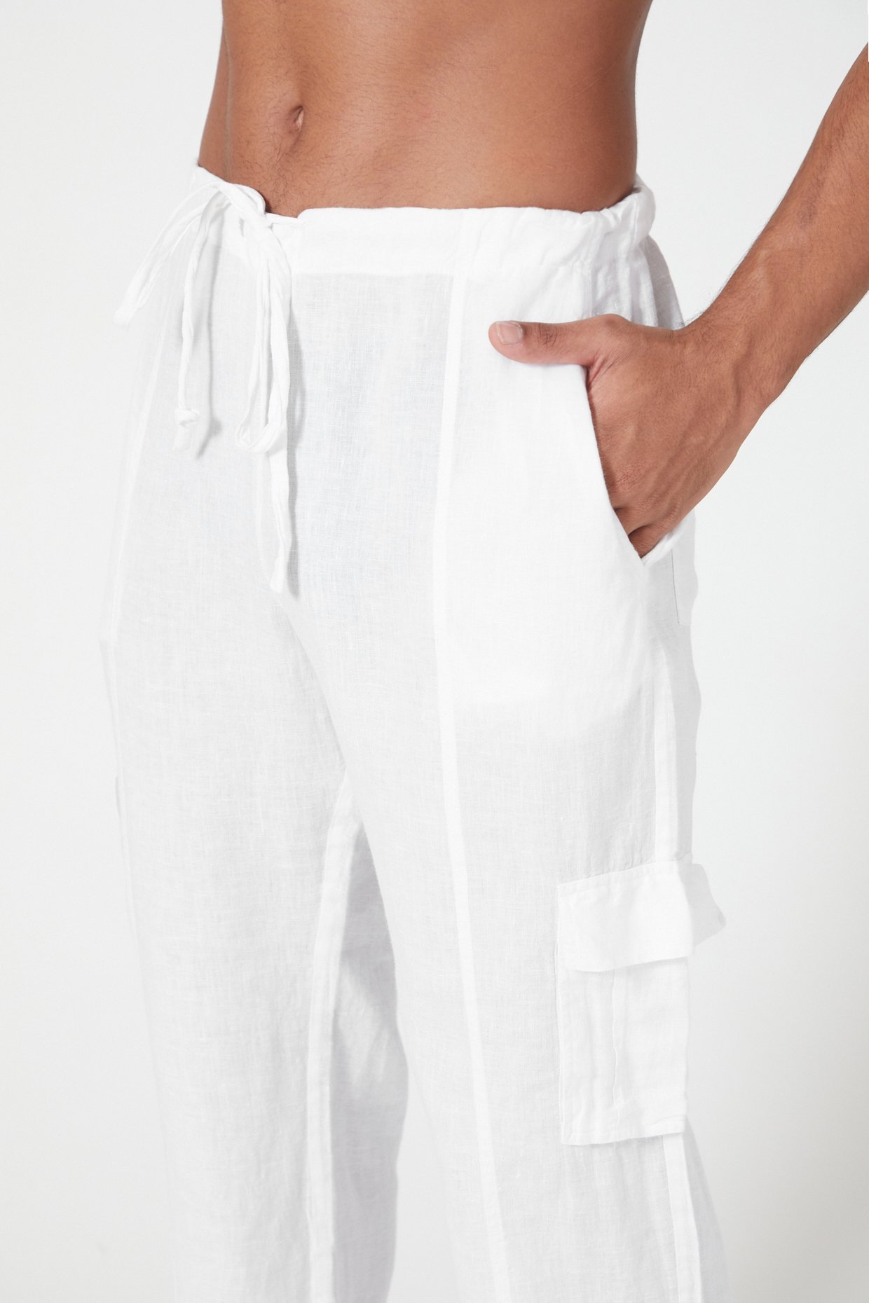 CottonLinen Plain Blue cargo pants for men Size 2836