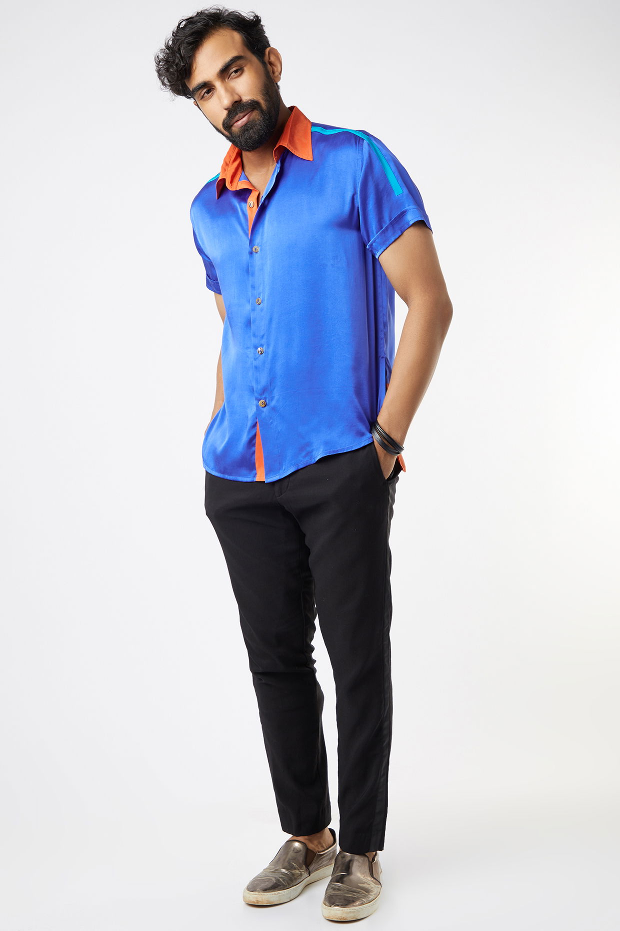 Cobalt Blue Shirt With Contrast Collar