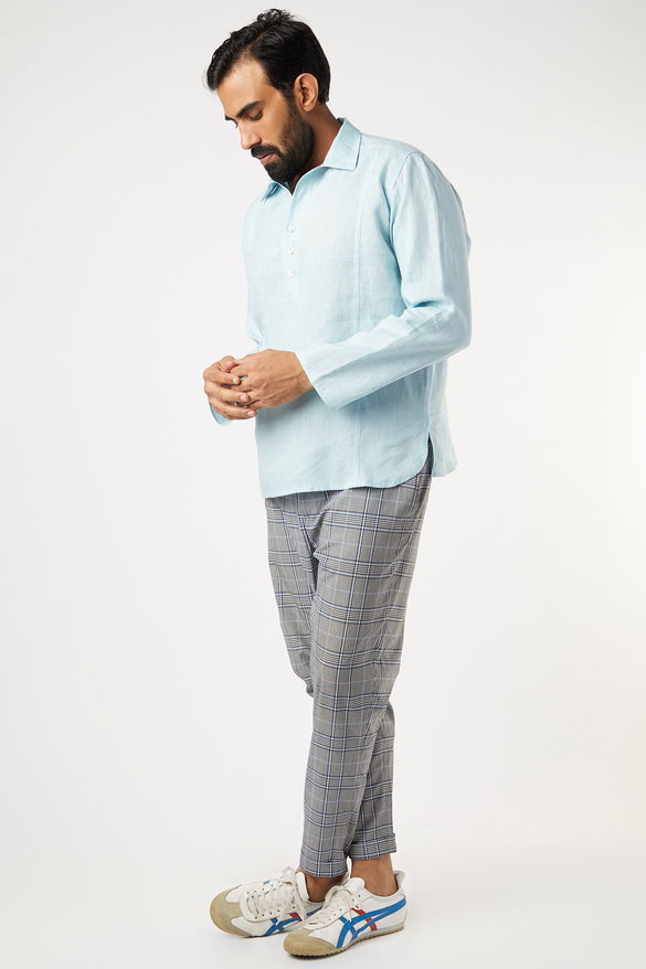 Blue Linen Short Kurta