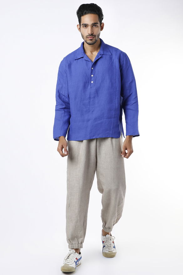 Cobalt Blue Linen Kurta